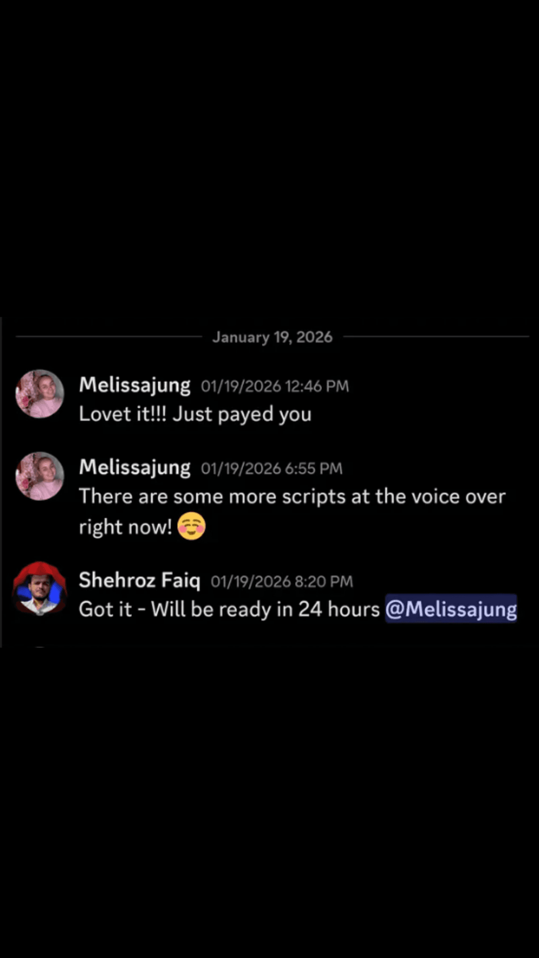 Melissajung's Discord review: Loved it!!! Just paid you.